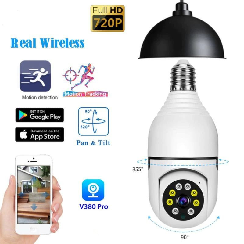 Dual Lens V380 Pro PTZ Bulb IP Night Vision Camera